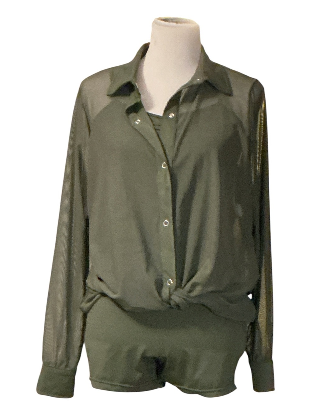 Weissman Olive Green Button-Front Long Sleeve Shirt